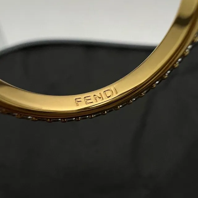 Fendi FF Double G Pavé Crystal Gold-Tone Ring 2
