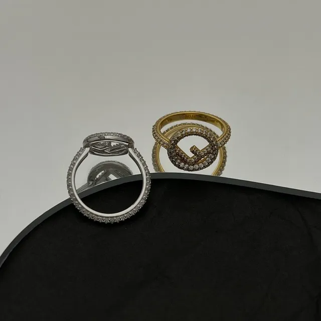 Fendi FF Double G Pavé Crystal Gold-Tone Ring 3