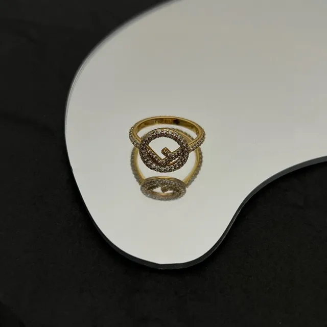Fendi FF Double G Pavé Crystal Gold-Tone Ring 4