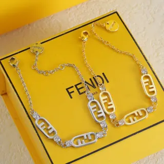 Fendi FF Gold Silver Chain-Link Logo Charms Bracelet