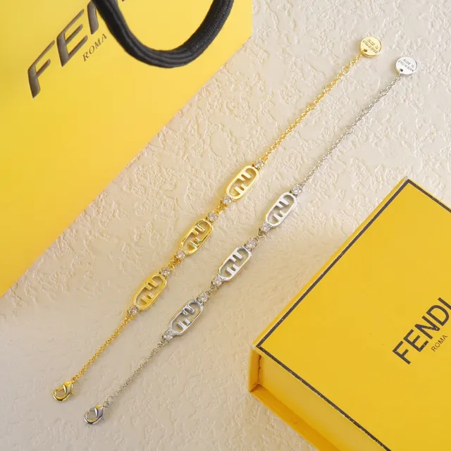 Bracelet Fendi FF Chaîne à mailles en or et argent avec charmes logo 3