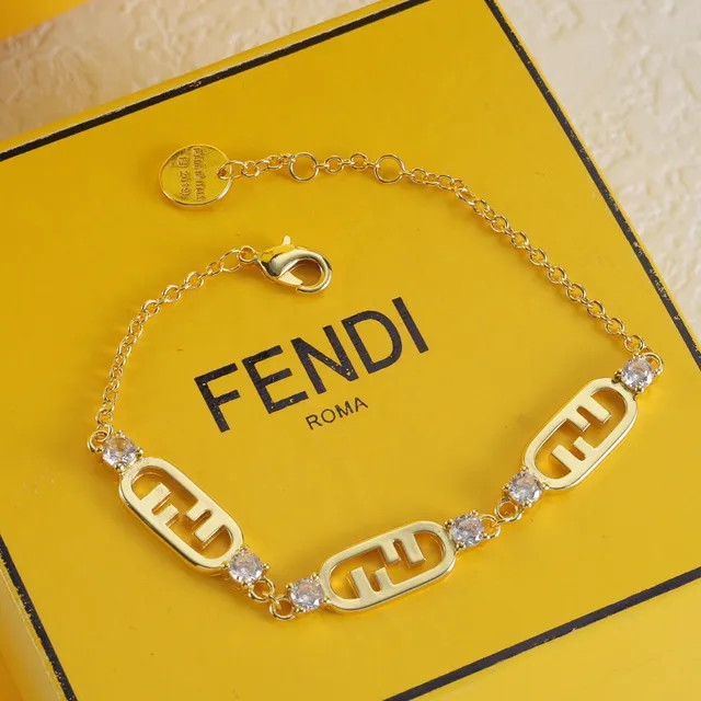 Bracelet Fendi FF Chaîne à mailles en or et argent avec charmes logo 4