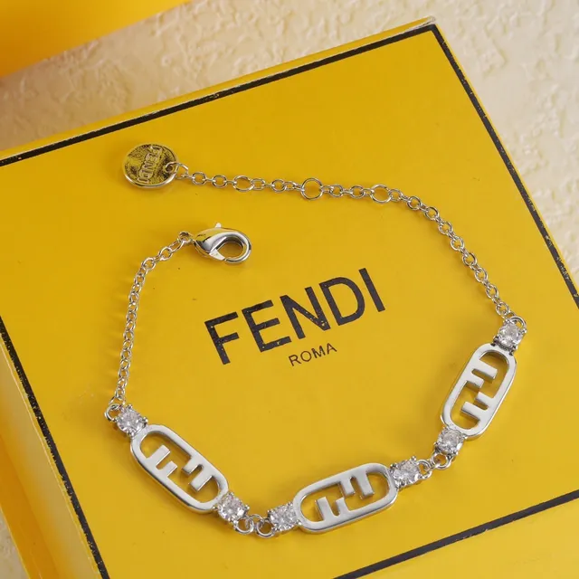 Bracelet Fendi FF Chaîne à mailles en or et argent avec charmes logo 5