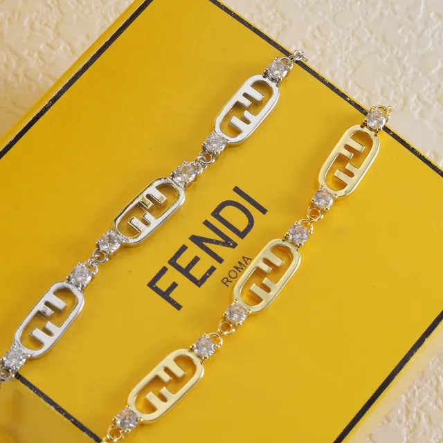 Bracelet Fendi FF Chaîne à mailles en or et argent avec charmes logo 6