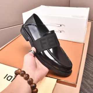 Fendi FF Logo Loafer Black Patent and Pebbled Leather Loafer