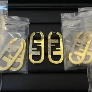 Fendi FF Logo Pavé Crystal Gold-Tone Hinged Hoop Earrings
