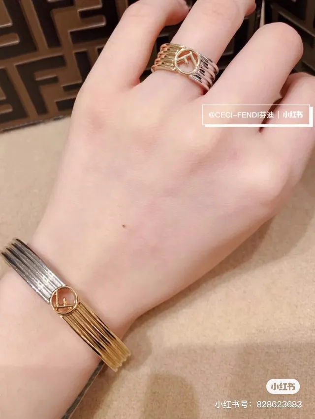 Fendi FF Logo Ring Gold Silver Multi-Band Ring 2