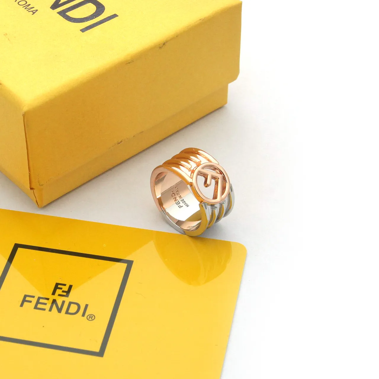 Fendi FF Logo Ring Gold Silver Multi-Band Ring 4