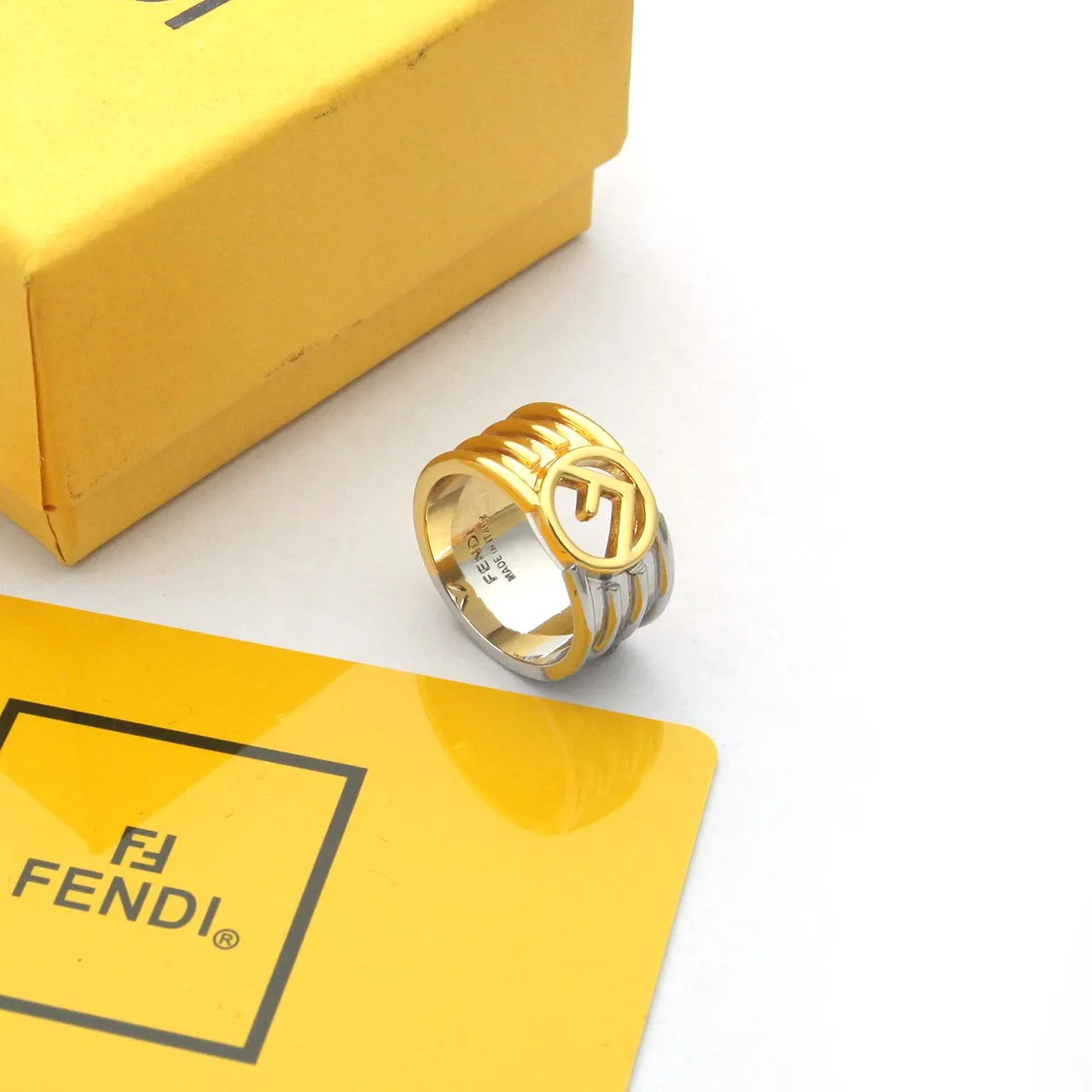 Fendi FF Logo Ring Gold Silver Multi-Band Ring 5