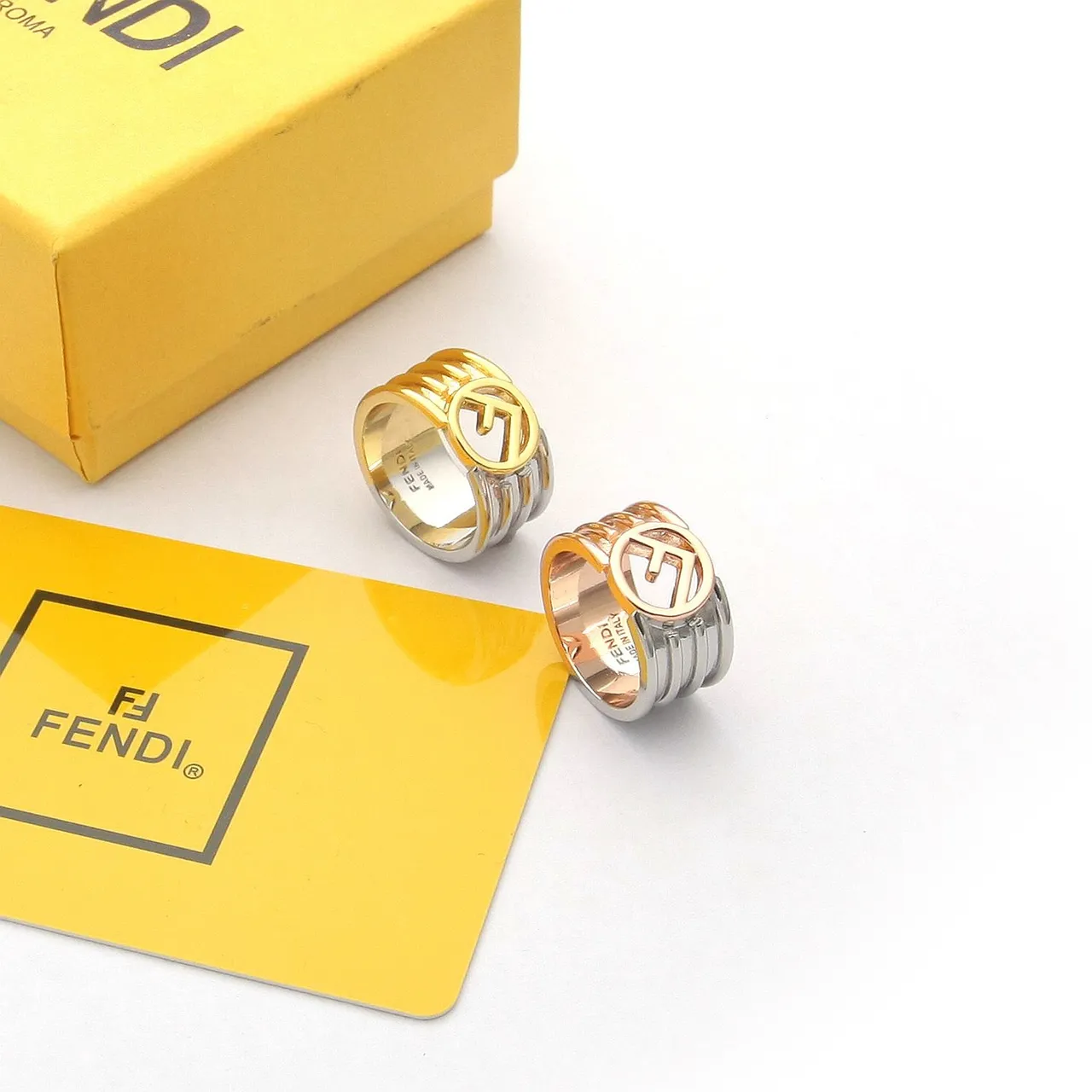 Fendi FF Logo Ring Gold Silver Multi-Band Ring 6
