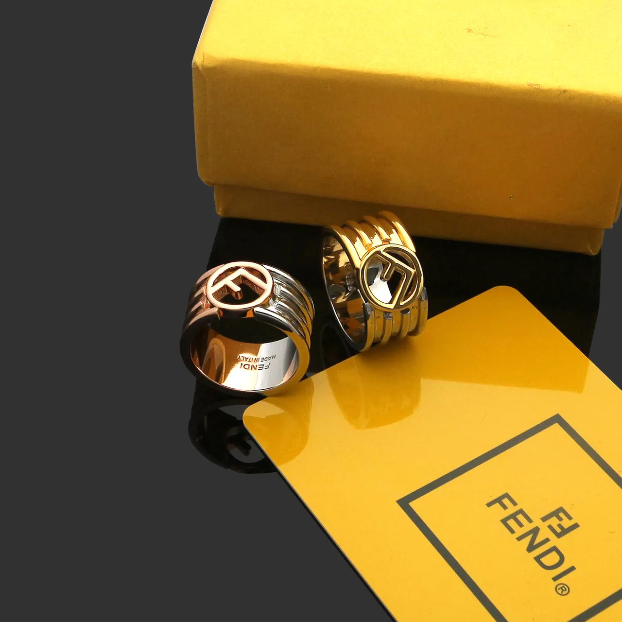 Fendi FF Logo Ring Gold Silver Multi-Band Ring 7