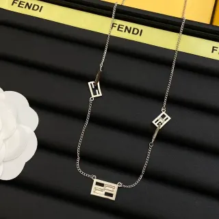 Fendi FF Logo Triple Pendant Silver Necklace