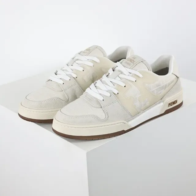 Fendi FF Sneaker Beige Brown Layered Suede And Textile Upper Embossed Monogram Lifestyle Sneakers 2