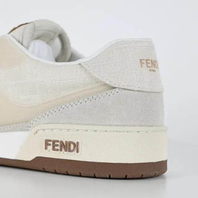 Fendi FF Sneaker Beige Brown Layered Suede And Textile Upper Embossed Monogram Lifestyle Sneakers 4
