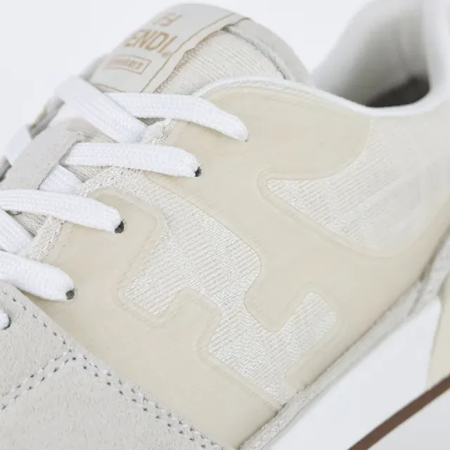 Fendi FF Sneaker Beige Brown Layered Suede And Textile Upper Embossed Monogram Lifestyle Sneakers 6