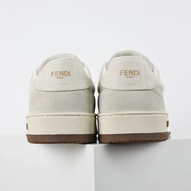 Fendi FF Sneaker Beige Brown Layered Suede And Textile Upper Embossed Monogram Lifestyle Sneakers 8