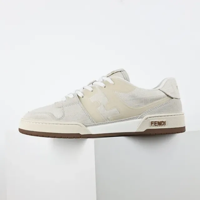 Fendi FF Sneaker Beige Brown Layered Suede And Textile Upper Embossed Monogram Lifestyle Sneakers 9