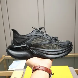 Fendi First Black Beige Sole FF Monogram Mesh Chunky Sneakers