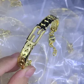 Fendi Gold Black Metal Braided-Link Band Bracelet
