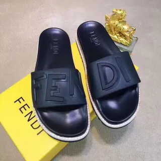 Fendi Logo Strap Slide Black White Rubberized Upper Embossed Slippers