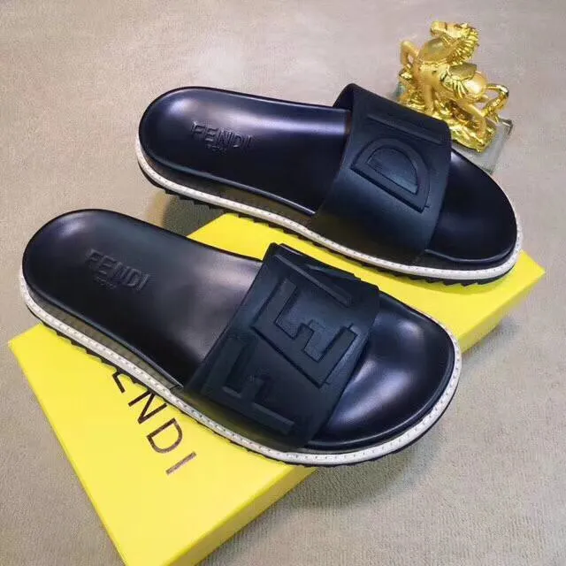Fendi Logo Strap Slide Black White Rubberized Upper Embossed Slippers 2