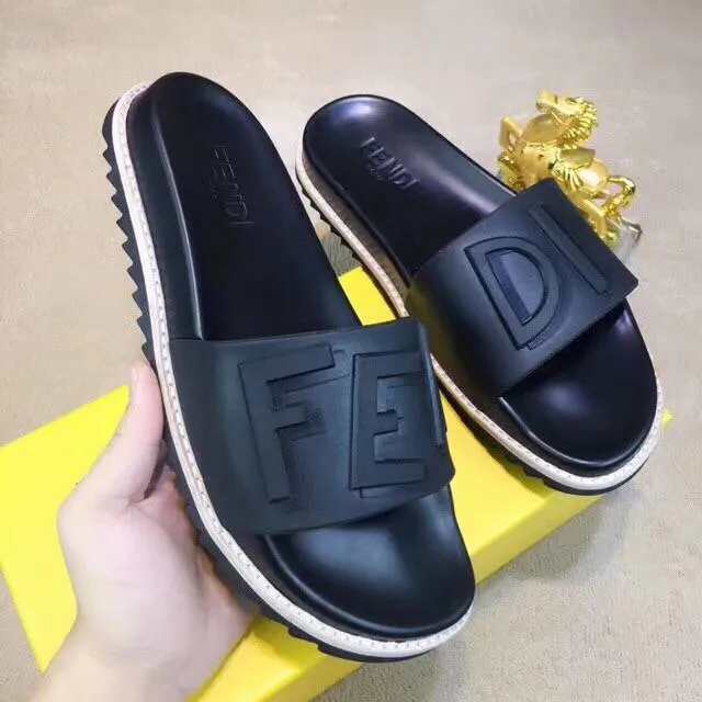 Fendi Logo Strap Slide Black White Rubberized Upper Embossed Slippers 3