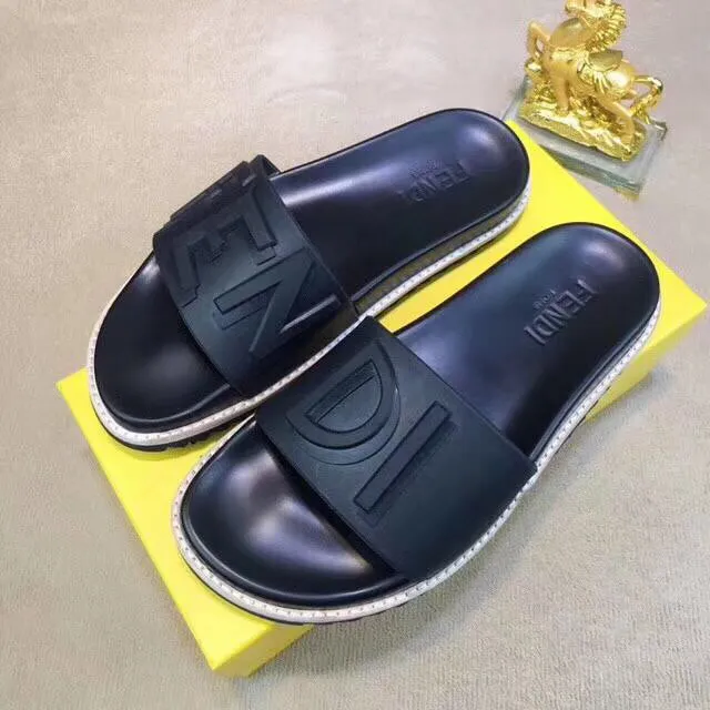 Fendi Logo Strap Slide Black White Rubberized Upper Embossed Slippers 4