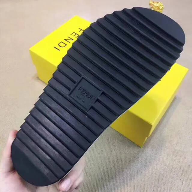 Fendi Logo Strap Slide Black White Rubberized Upper Embossed Slippers 5