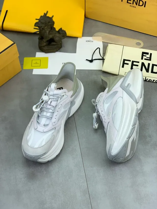 Fendi Runner White and Gray Chunky Sneakers 5