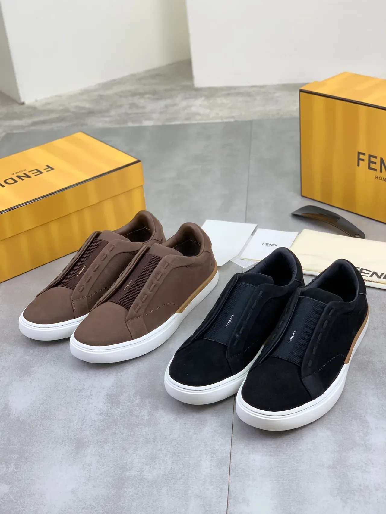 Fendi Sneakers Lifestyle en Cuir Marron Slip-On 2
