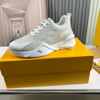 Fendi White Beige Sculpted F-Cutout Midsole Translucent Oval-Mesh Upper Chunky Sneakers