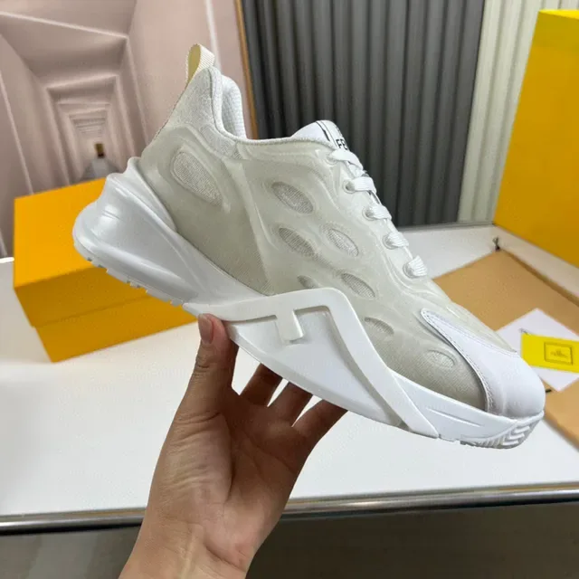 Fendi Branco Bege Sculpted F-Cutout Midsole Translucido Oval-Mesh Upper Chunky Sneakers 4
