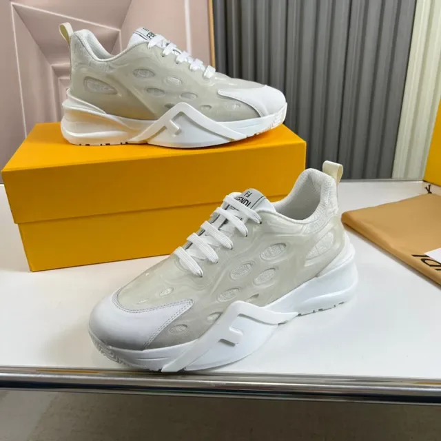 Fendi Branco Bege Sculpted F-Cutout Midsole Translucido Oval-Mesh Upper Chunky Sneakers 7