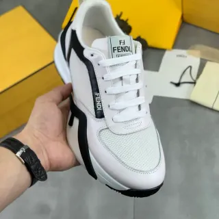 Fendi White Black Sole Mesh And Leather Upper Chunky Sneakers