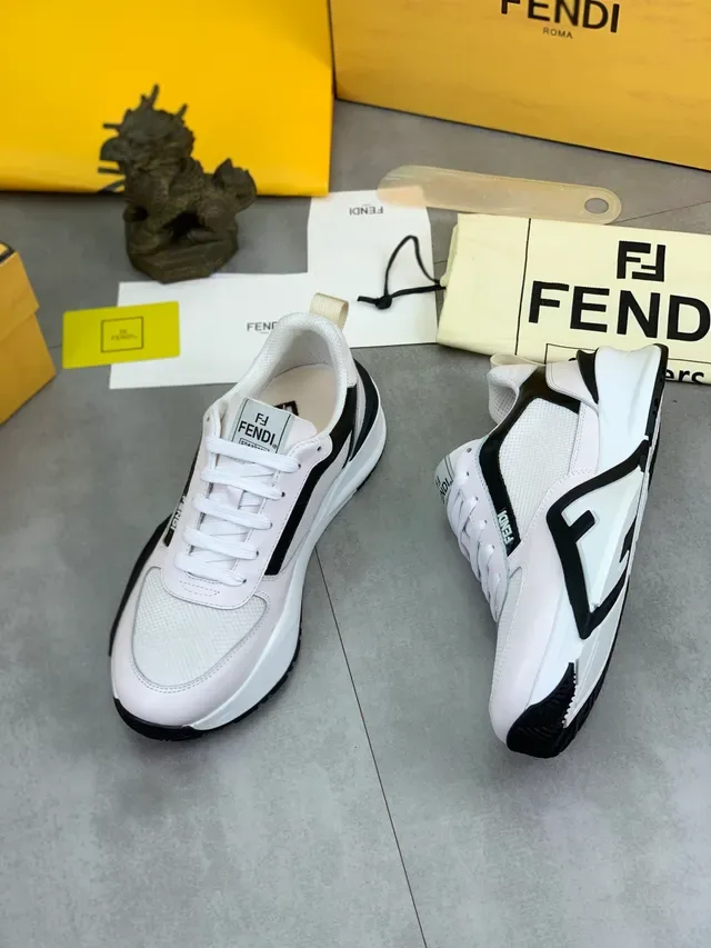 Fendi Tênis Chunky Sola Branco E Preto Malha E Couro 5