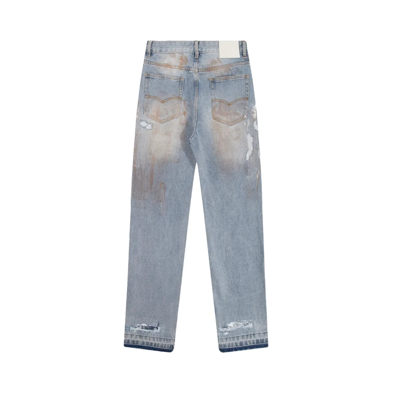 Gallery Dept Distressed Paint-Splattered Light Blue Raw-Hem Jeans 3