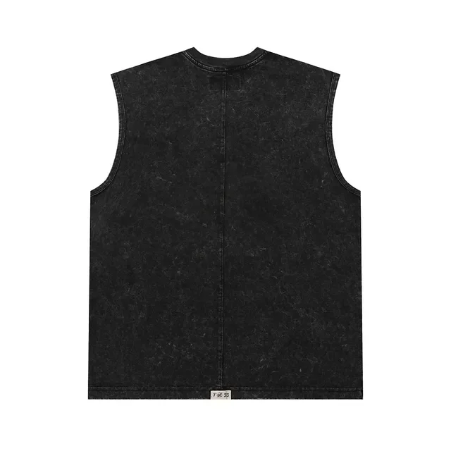 Acid-Wash Black Graphic Print Muscle Vest Top 4