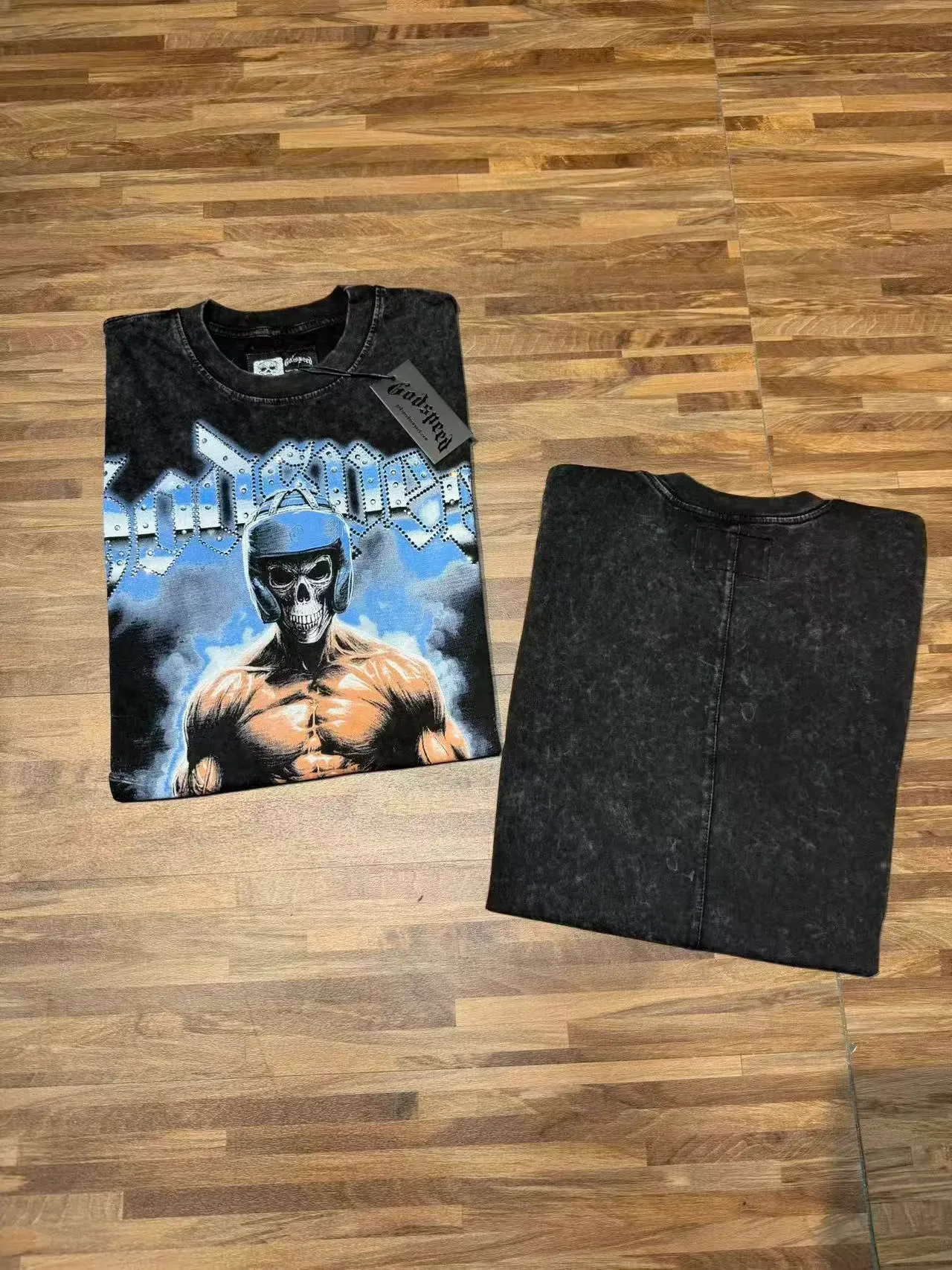 Acid-Wash Black Graphic Print Muscle Vest Top 7