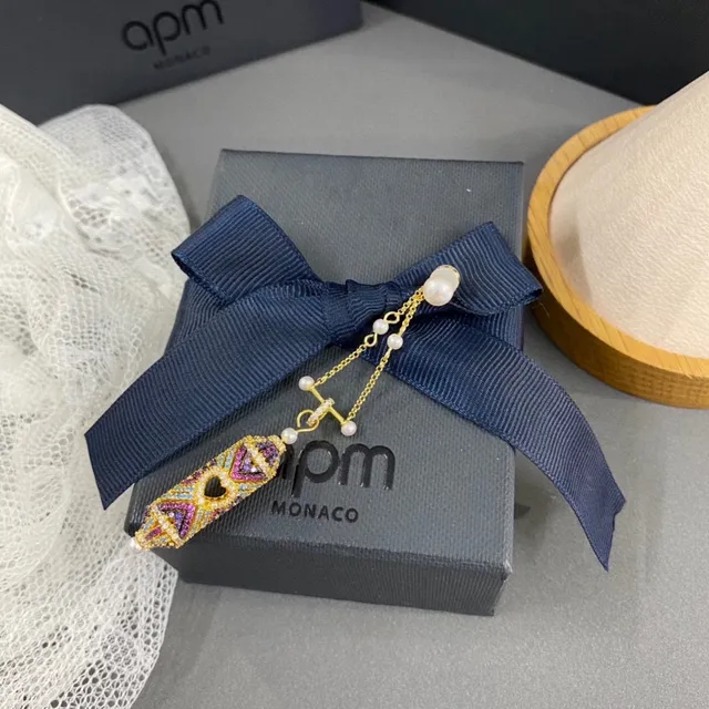 apm Monaco Multicolor Geometric Enamel Pearl Drop Earring 1