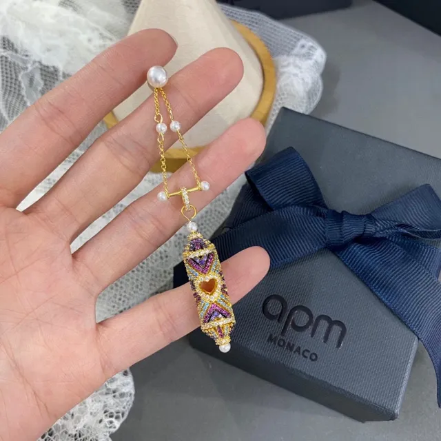 apm Monaco Multicolor Geometric Enamel Pearl Drop Earring 5