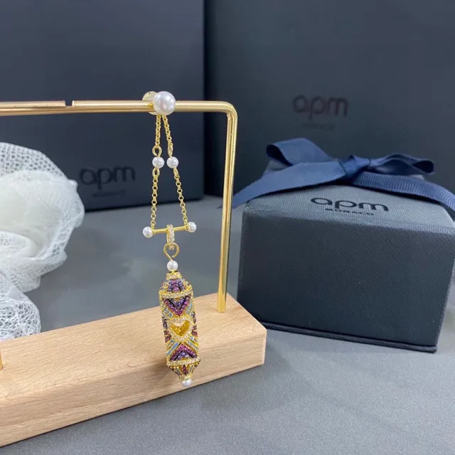 apm Monaco Multicolor Geometric Enamel Pearl Drop Earring 7