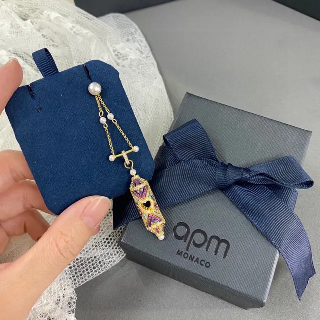 apm Monaco Multicolor Geometric Enamel Pearl Drop Earring 9