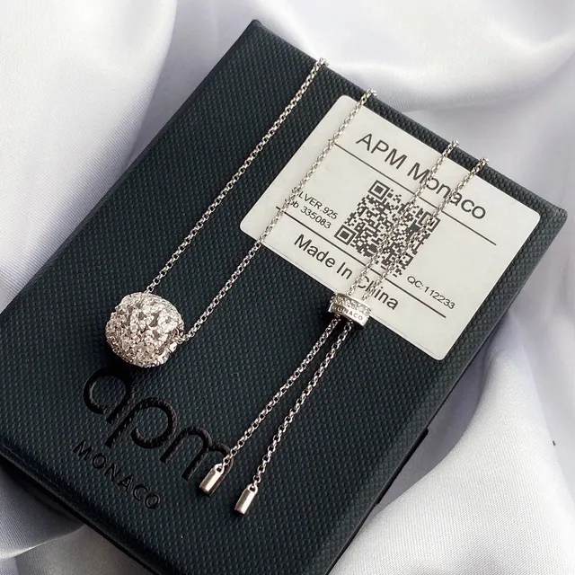 APM Monaco Silver Pavé Sphere and Locket Pendant Necklaces 2