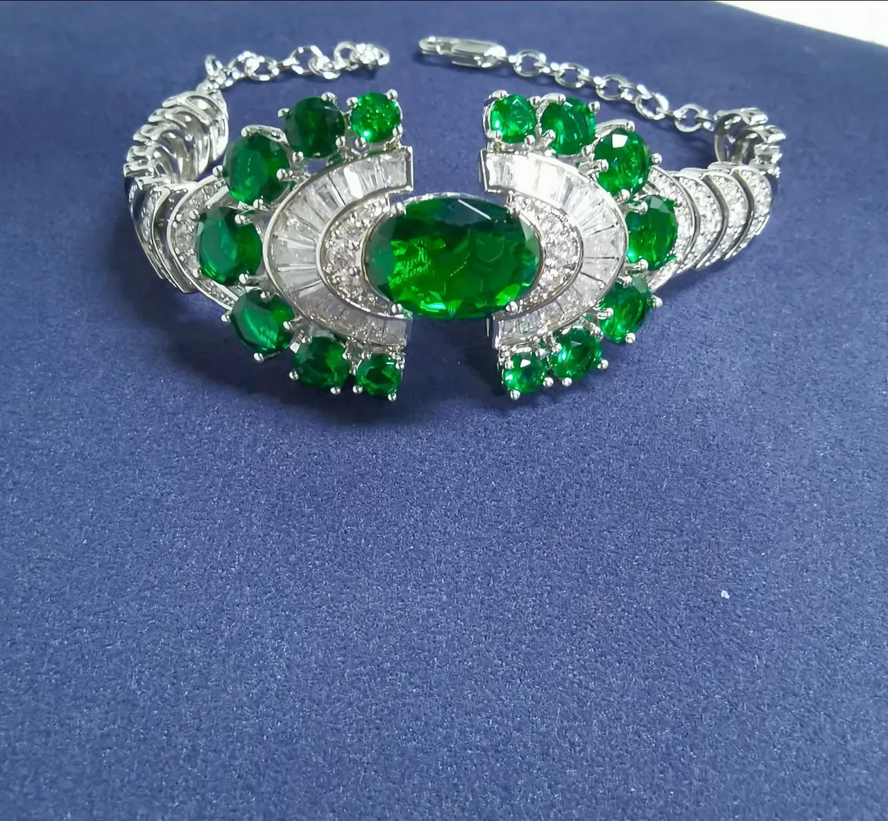 Art Deco Style Oval Ruby and Diamond Fan Motif Bracelet 5