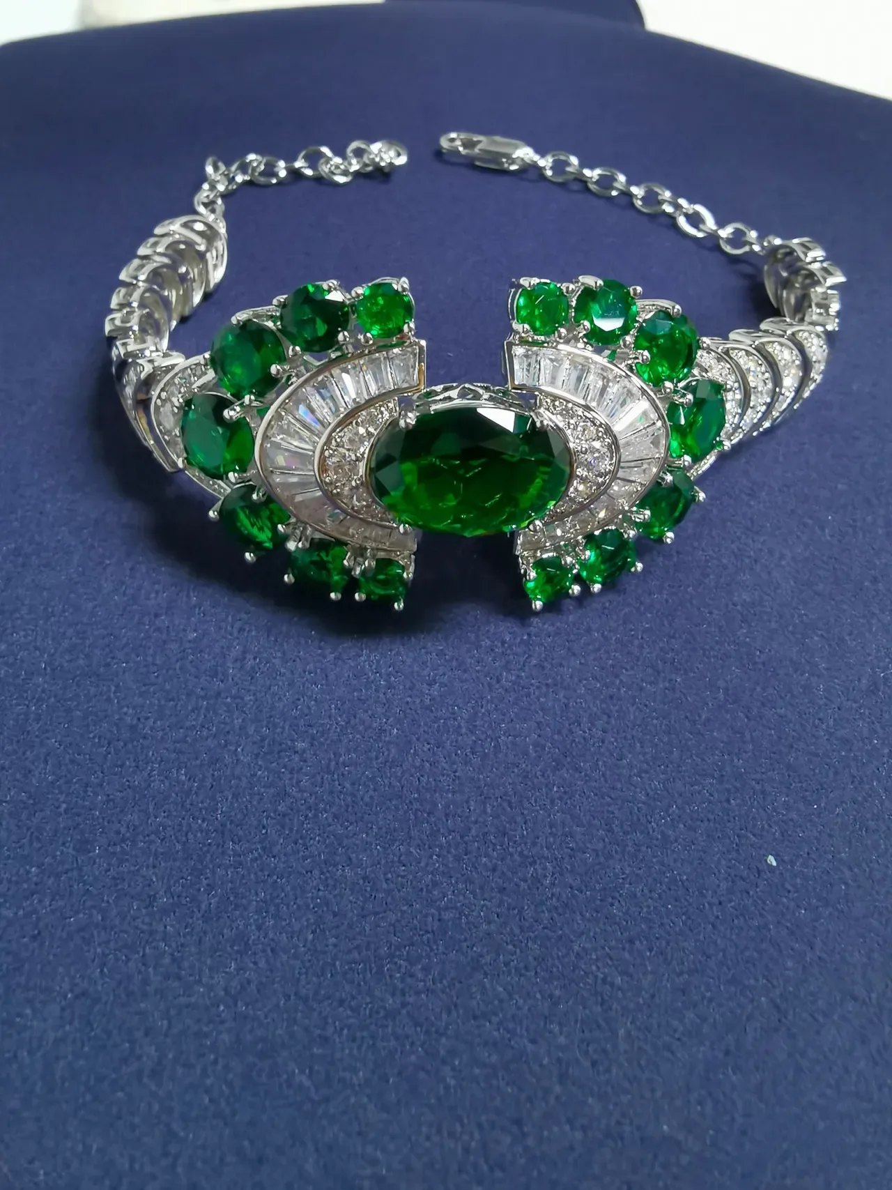 Art Deco Style Oval Ruby and Diamond Fan Motif Bracelet 8