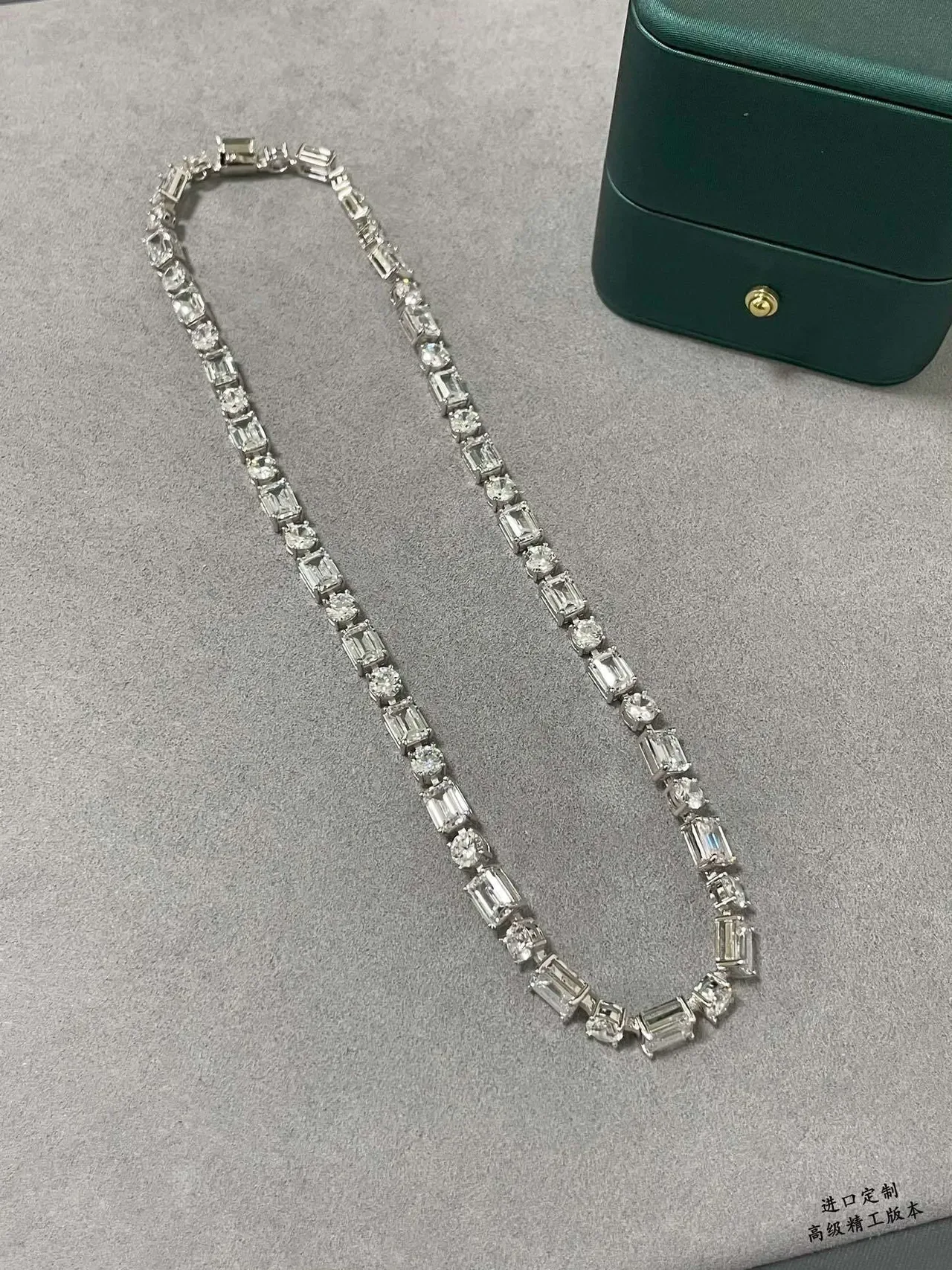 Baguette and Round Stone Alternating Linear Necklace 4