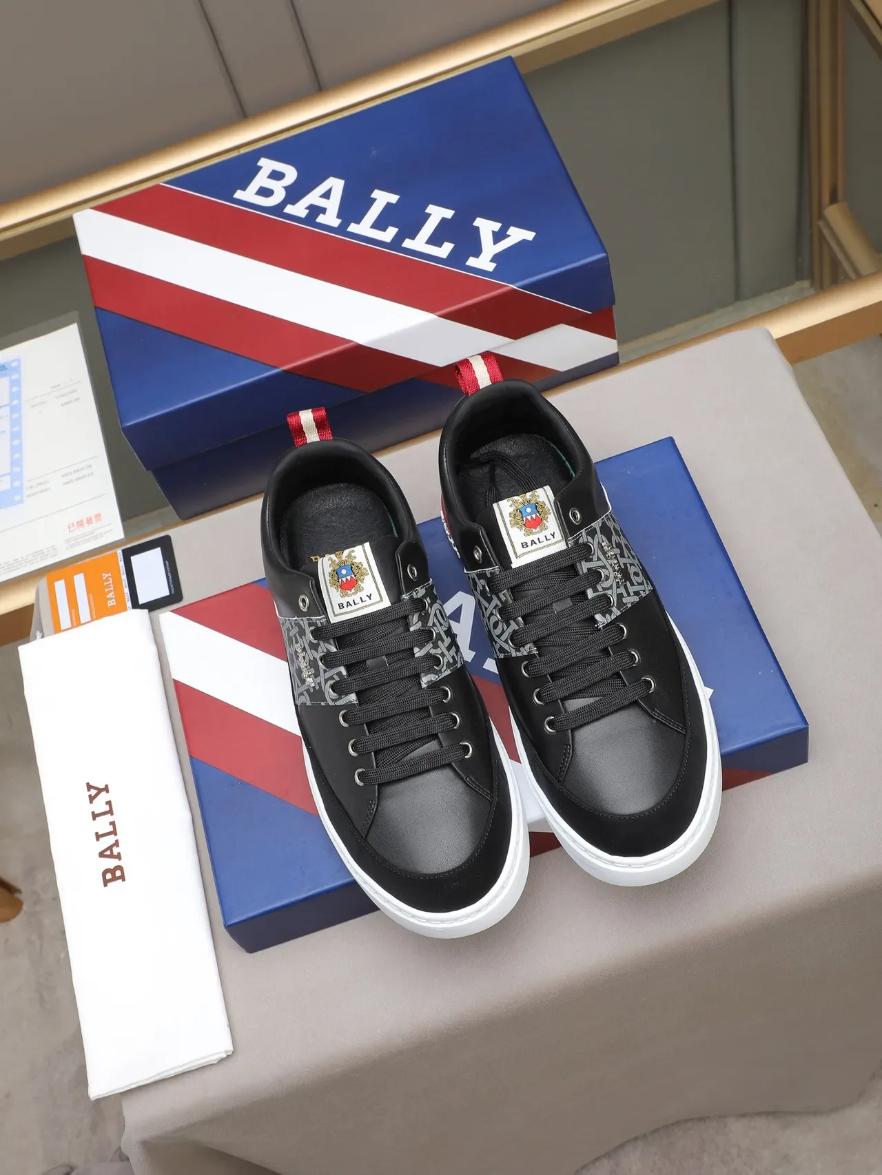 BALLY Black Red Leather Upper Monogrammed Side Panel Sneakers 2