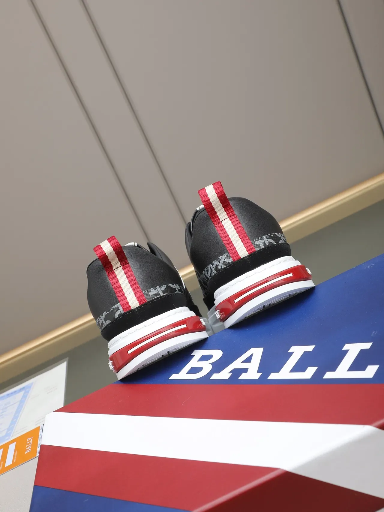 BALLY Black Red Leather Upper Monogrammed Side Panel Sneakers 3