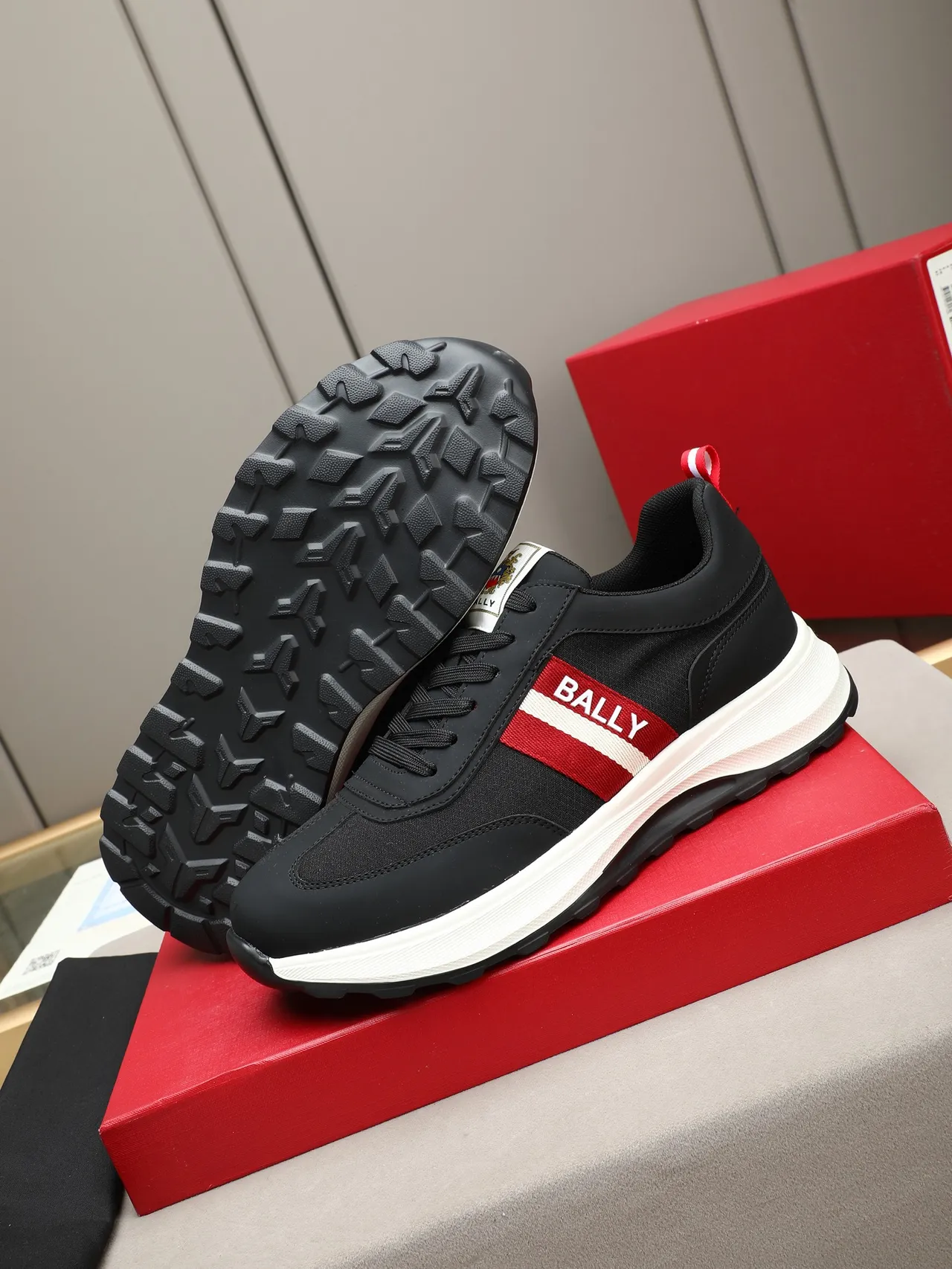 Bally Black Red Textile Upper Side Stripe Sneakers 5