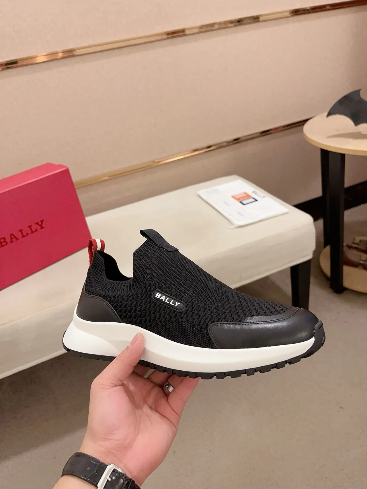 BALLY Black White Knit Upper Slip-On Construction Lifestyle Sneakers 5